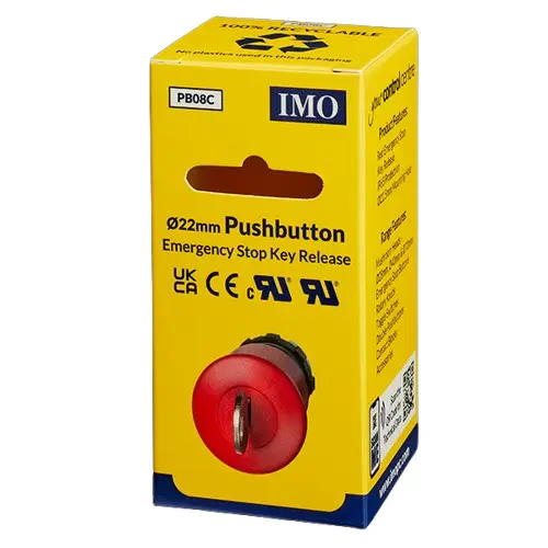 PB08C is a red emergency stop pushbutton. The supplied key must be used when releasing it.This mushroom shape button measures 40mm in diameter.