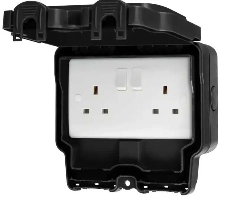 Weatherproof 2 Gang 13A Double Pole Switched Socket Black