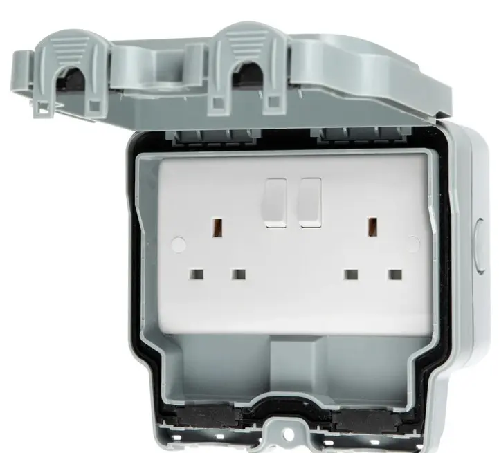 Weatherproof 2 Gang 13A Double Pole Switched Socket Grey 