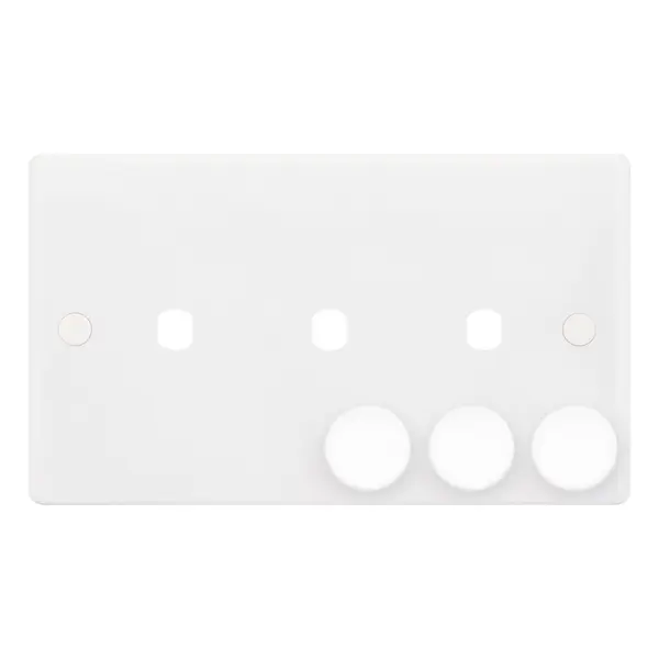 Selectric Smooth Edged White Moulded 3 Aperture Empty Dimmer Plate with Knobs