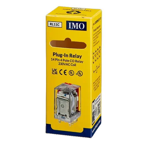 RL11C is a 14pin 4 pole 230V AC relay. It should be used in conjunction with IMO’s BA02C base .
