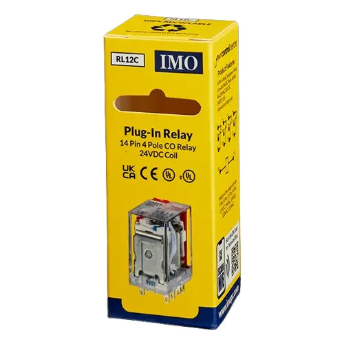 RL12C is a 14pin 4 pole 24V DC relay. It should be used in conjunction with IMO’s BA03C base .
