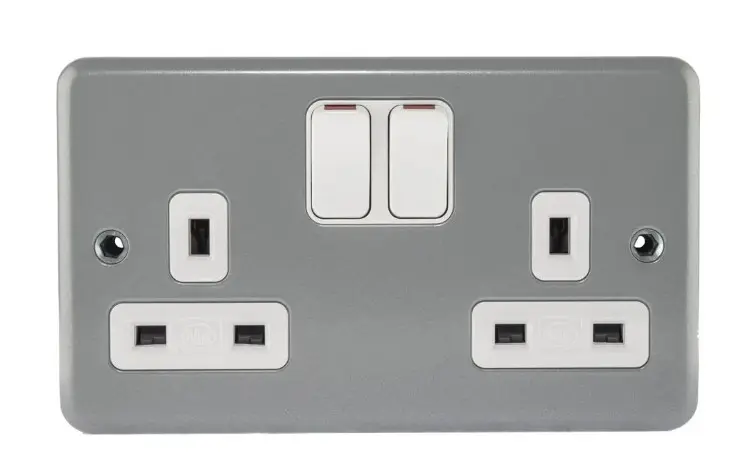 MK K2946ALM 13A Double pole Metalclad Switched Socket 2 Gang Grey. 