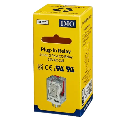 RL07C is an 11pin 3 pole 24V AC relay. It should be used in conjunction with IMO’s BA02C base .